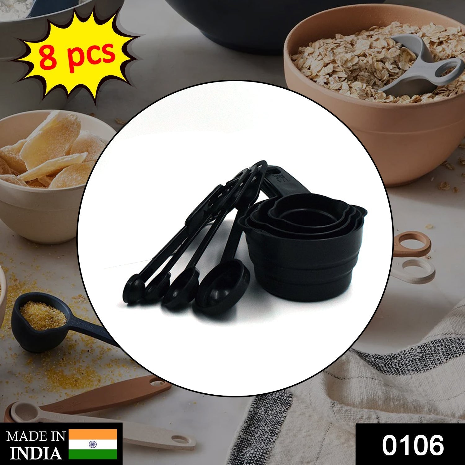 106 Plastic Measuring Cups and Spoons (8 Pcs, Black) Trenduniya