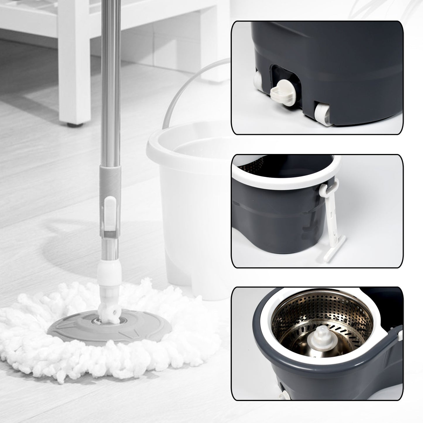 1166 Spin Mop with Big Wheels and Stainless Steel Wringer, Bucket Floor Cleaning High Quality Bucket DeoDap