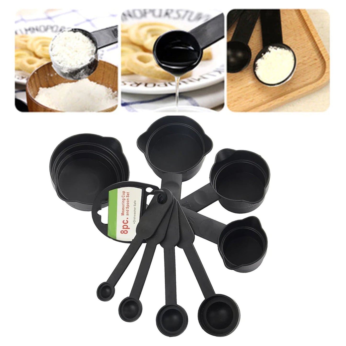 106 Plastic Measuring Cups and Spoons (8 Pcs, Black) Trenduniya