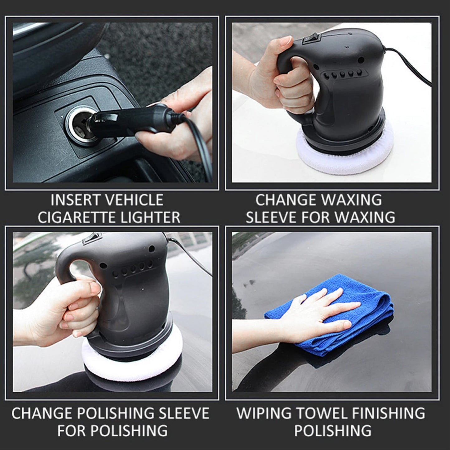 9445 Car Polisher Machine, Waxing Machine, Auto Electric Buffer Waxer, Portable Polishing Buffing Waxing Sander Machine Kit Set with 2 Pads for Car Detailing Polishing and Waxing, Portable for Home for Outdoor