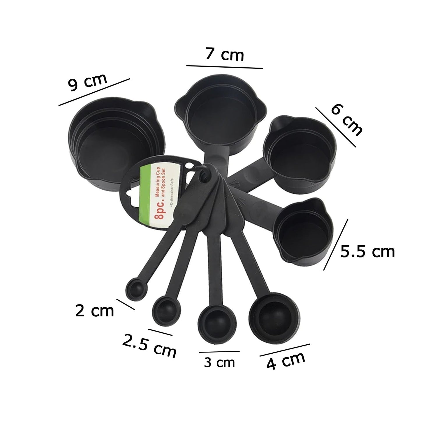 106 Plastic Measuring Cups and Spoons (8 Pcs, Black) Trenduniya