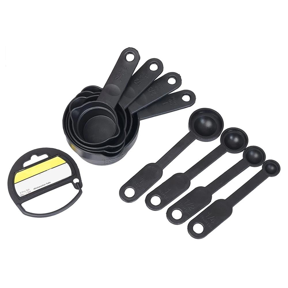 106 Plastic Measuring Cups and Spoons (8 Pcs, Black) Trenduniya