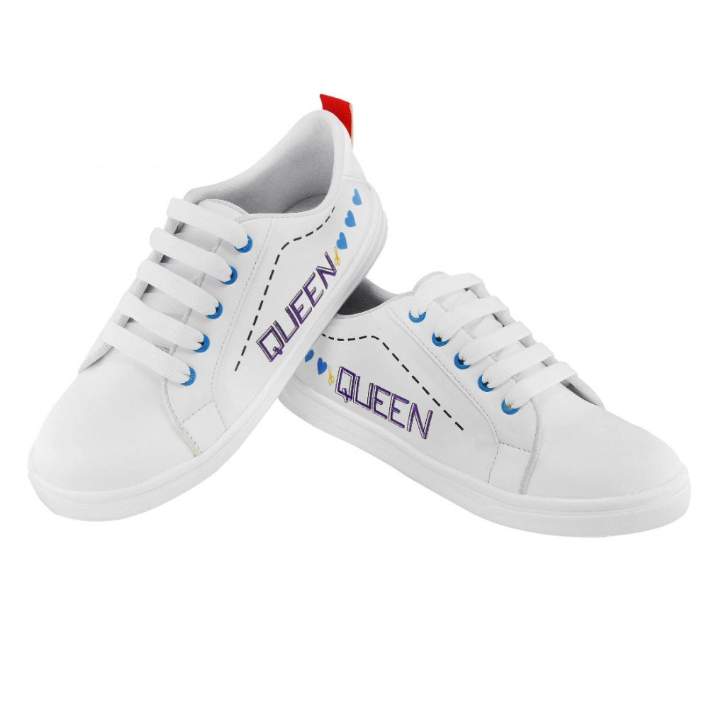 Generic Women White,Blue Color Leatherette Material  Casual Sneakers