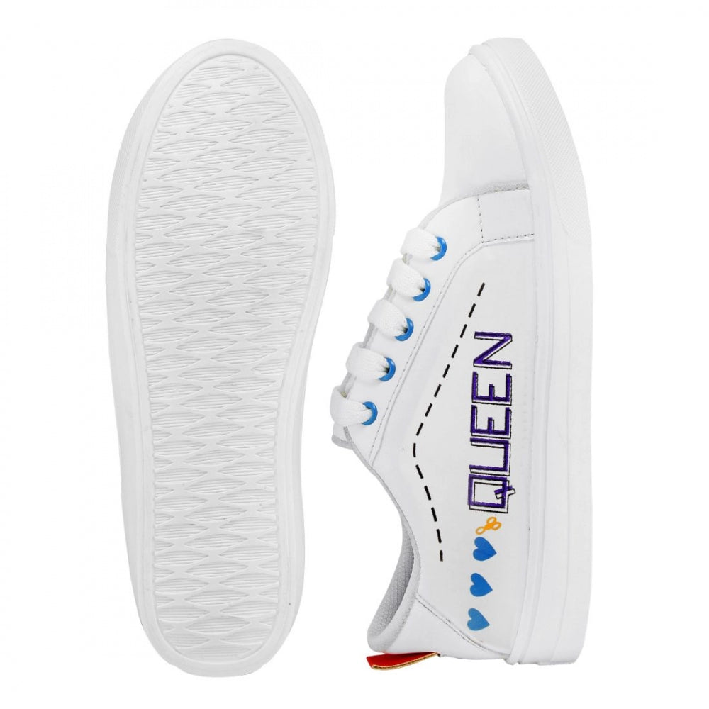 Generic Women White,Blue Color Leatherette Material  Casual Sneakers