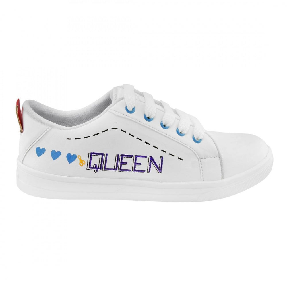 Generic Women White,Blue Color Leatherette Material  Casual Sneakers