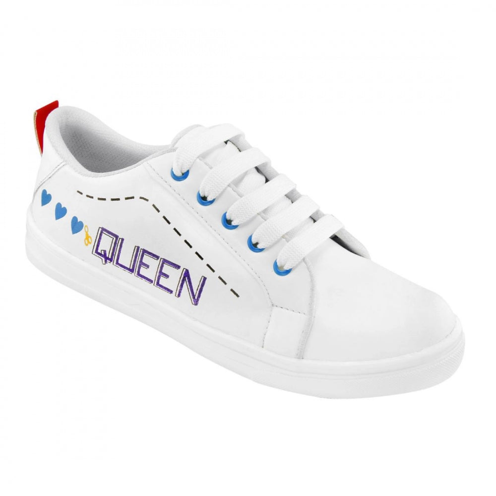 Generic Women White,Blue Color Leatherette Material  Casual Sneakers