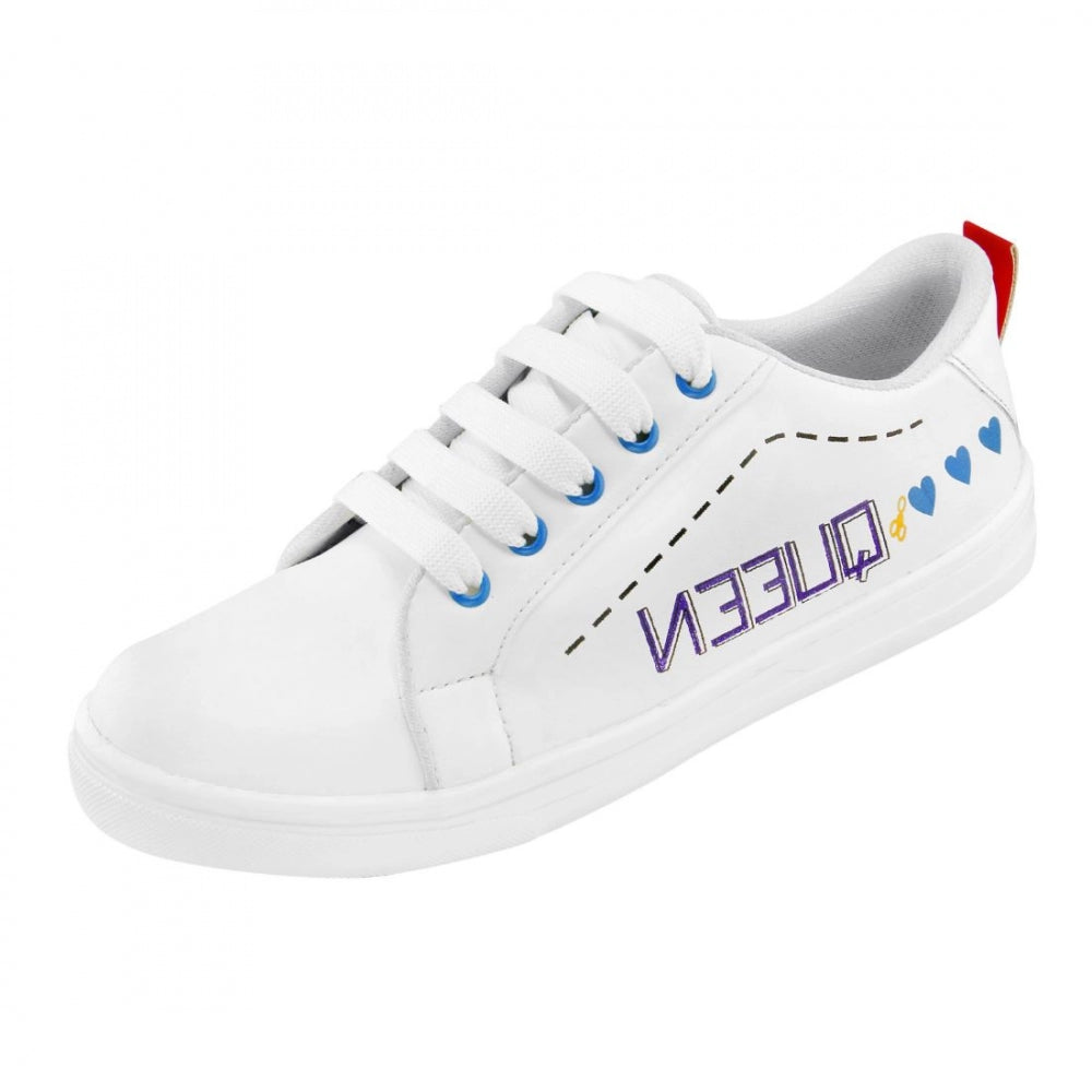 Generic Women White,Blue Color Leatherette Material  Casual Sneakers