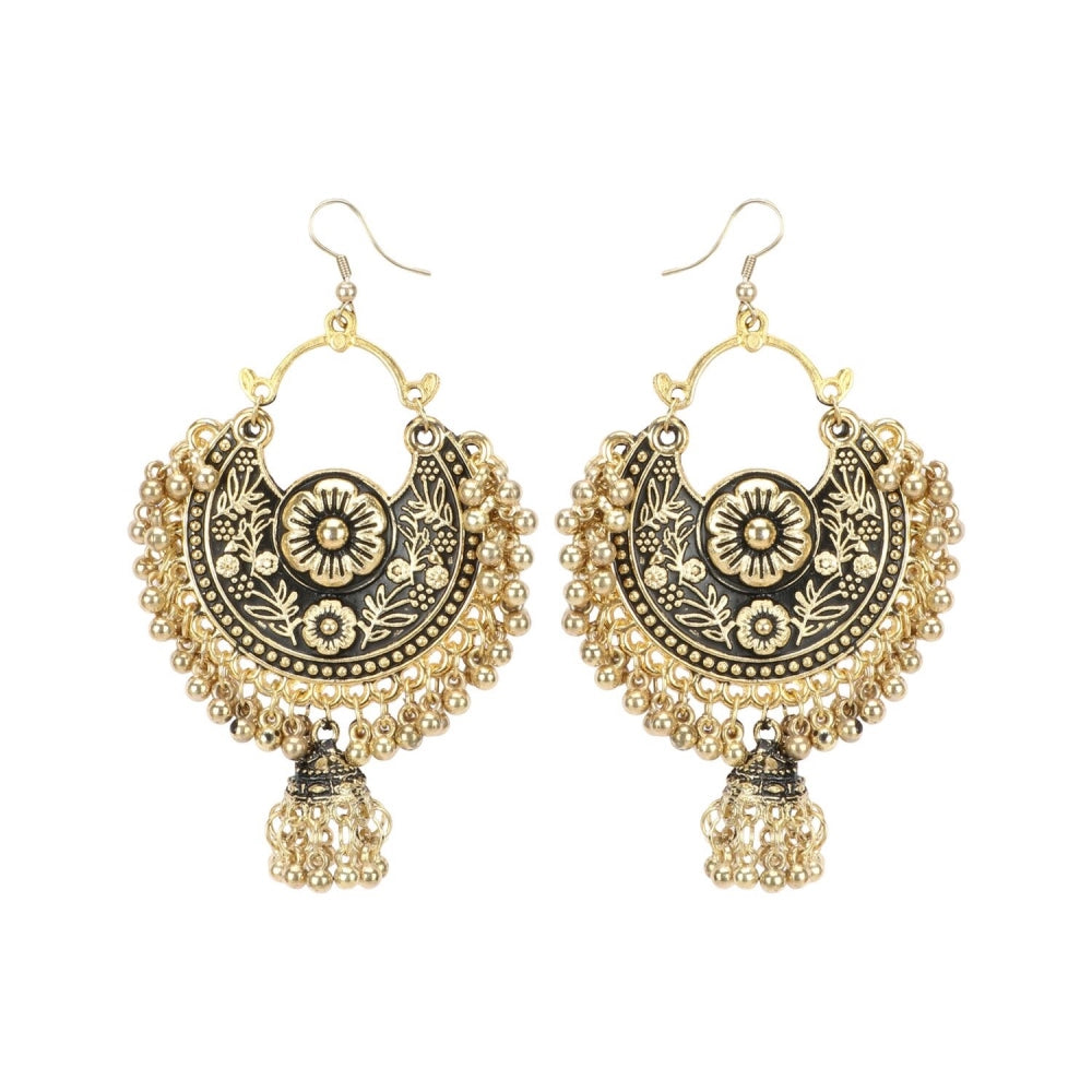 Generic Women's Gold Oxidized Earrings and  Maang Tikka-Black