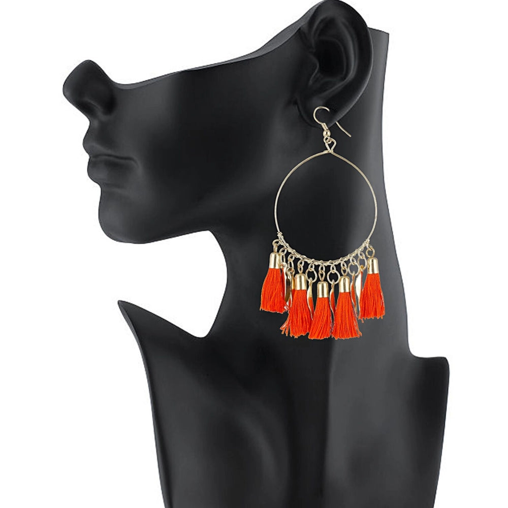 Generic Women's Alloy Hook Dangler Hanging Tassel Earrings-Orange