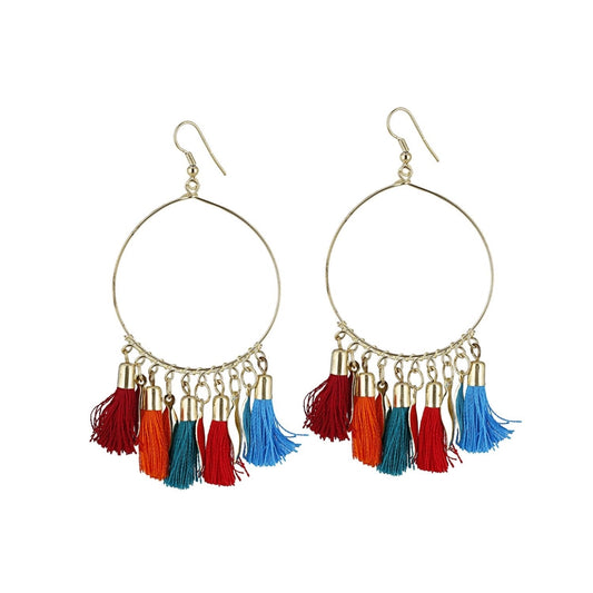 Generic Women's Alloy Hook Dangler Hanging Tassel Earrings-Multi