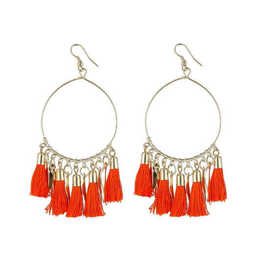 Generic Women's Alloy Hook Dangler Hanging Tassel Earrings-Orange