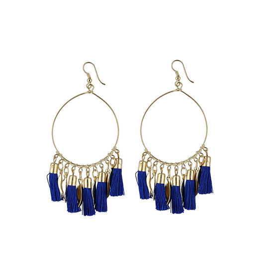 Generic Women's Alloy Hook Dangler Hanging Tassel Earrings-Blue