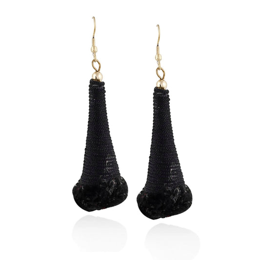 Generic Women's Alloy, Thread Hook Dangler Hanging Earrings-Black