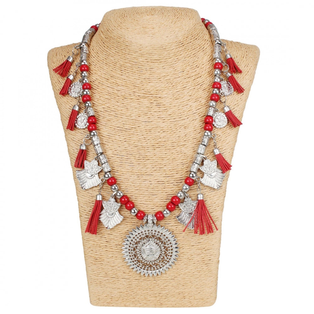 High Finished Red and Silver Beads Necklace