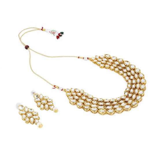 Gold Plated Green and Maroon Kundan Necklace with Earrings