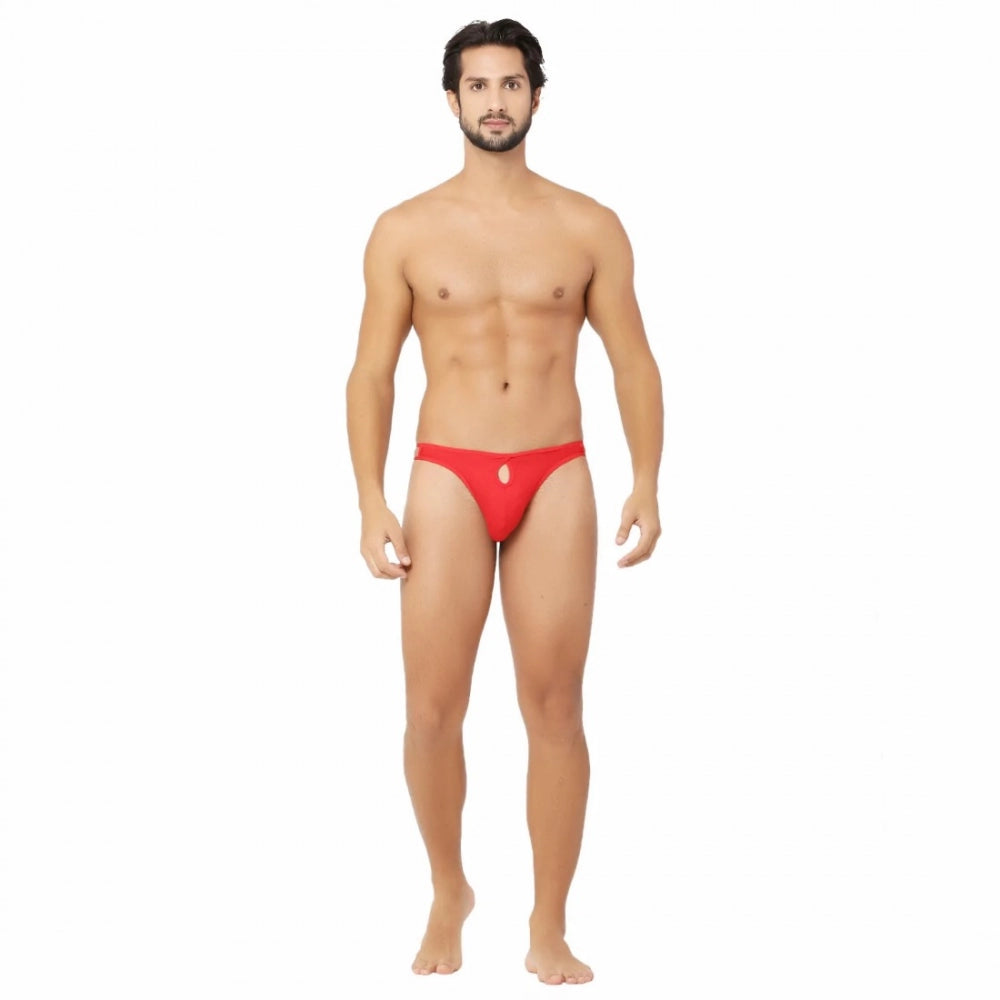 Generic Men's Cotton Spandex Brief Thong Front Open Hole Notch Underwear (Red)