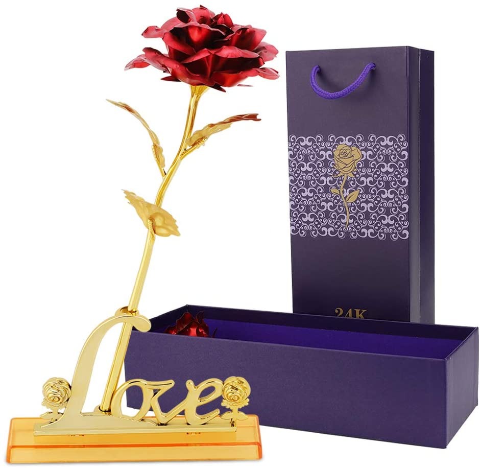 4809 24k Gold Rose,hicoosee Gold Foil Plated Rose with LOVE Stand and Gift Box for Anniversary,Birthday,Wedding,Christmas,Thanks giving DeoDap