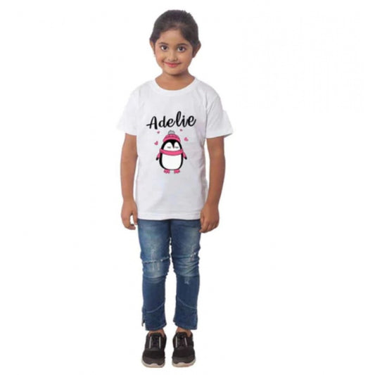 Generic Girls Cotton Adelie Half Sleeve TShirt (White)