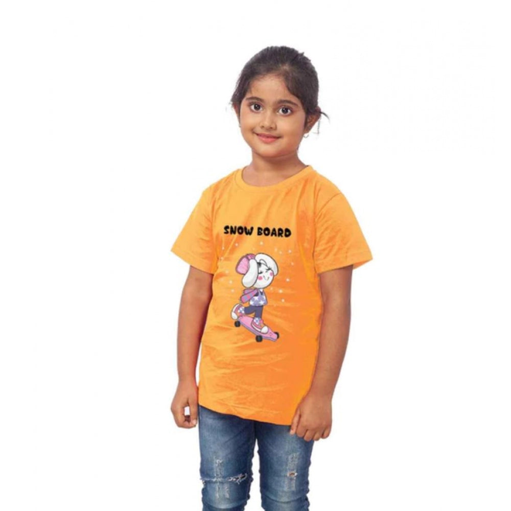 Generic Girls Cotton Snow Board Half Sleeve TShirt (Mustard)