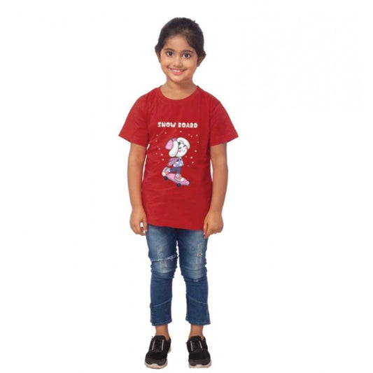 Generic Girls Cotton Snow Board Half Sleeve TShirt (Maroon)