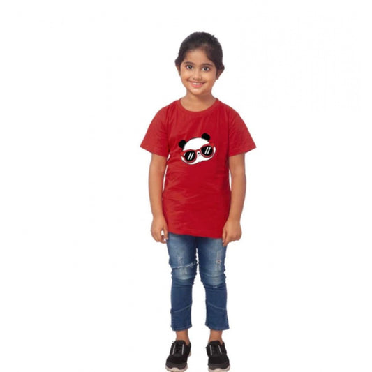 Generic Girls Cotton Panda Glass Half Sleeve TShirt (Maroon)