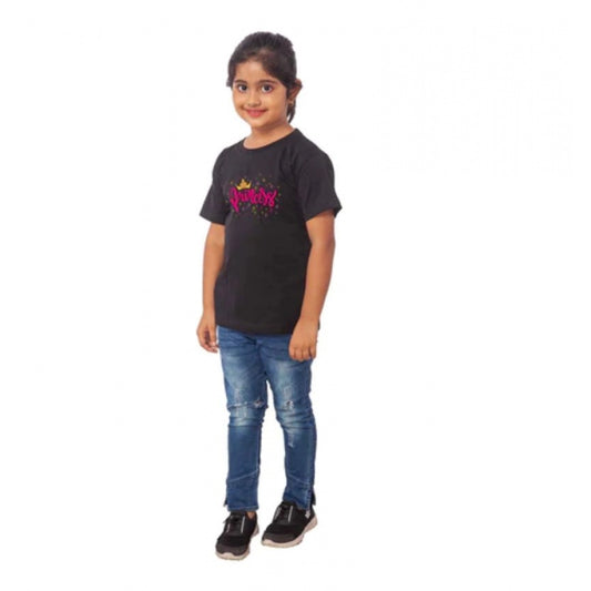 Generic Girls Cotton Princess Half Sleeve TShirt (Black)