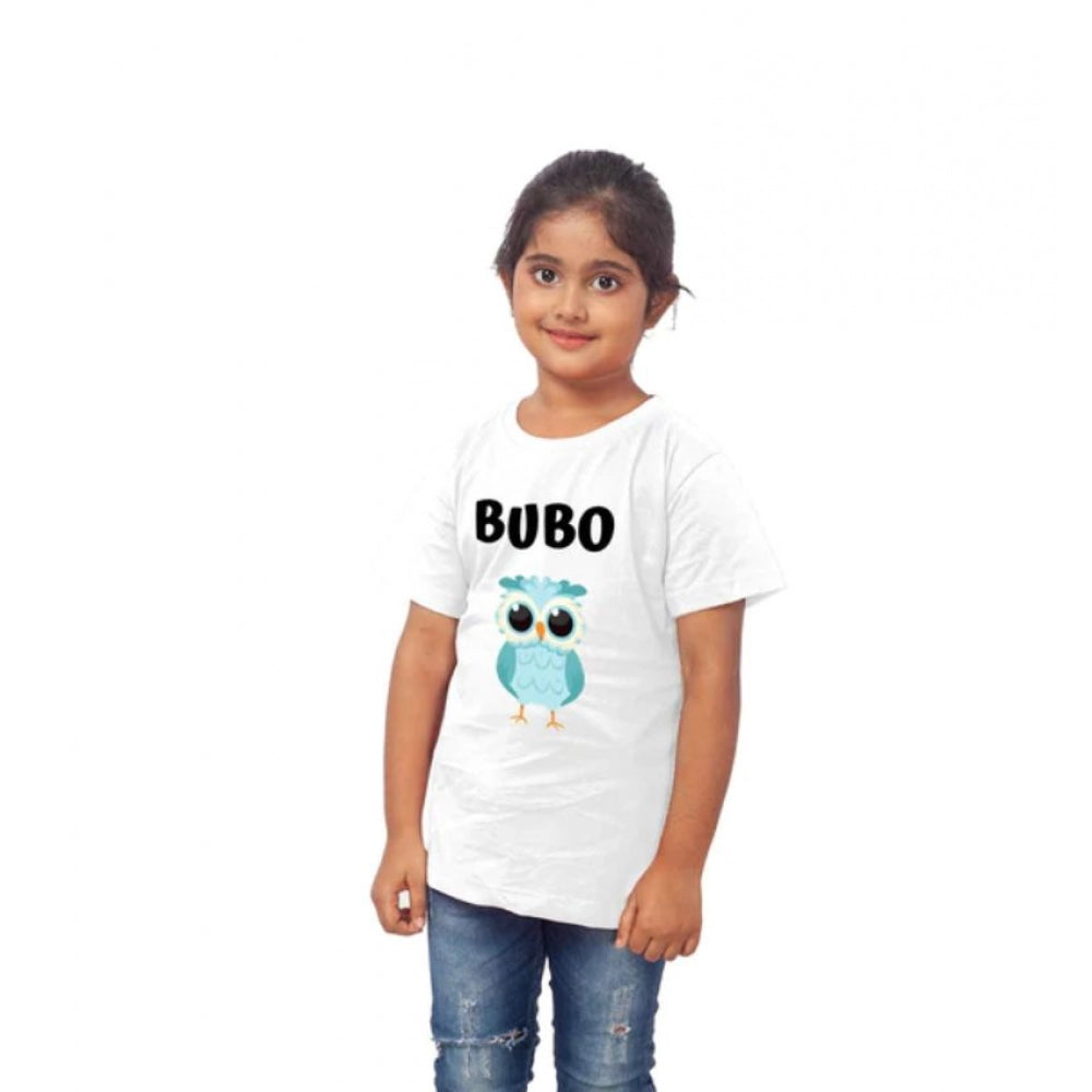 Generic Girls Cotton Bubo Half Sleeve TShirt (White)