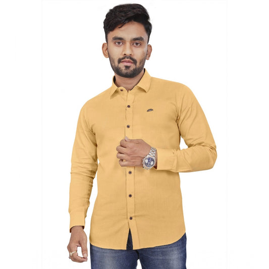 Generic Men's Cotton Blend Full Sleeve Solid Pattern Casual Shirt (Yellow)