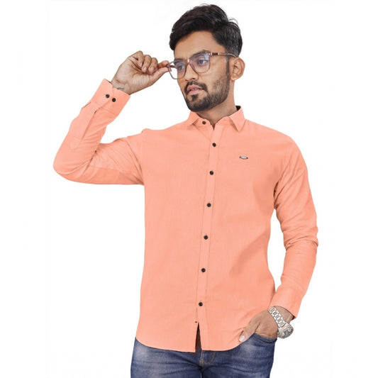 Generic Men's Cotton Blend Full Sleeve Solid Pattern Casual Shirt (Orange)