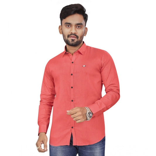 Generic Men's Cotton Blend Full Sleeve Solid Pattern Casual Shirt (Pink)