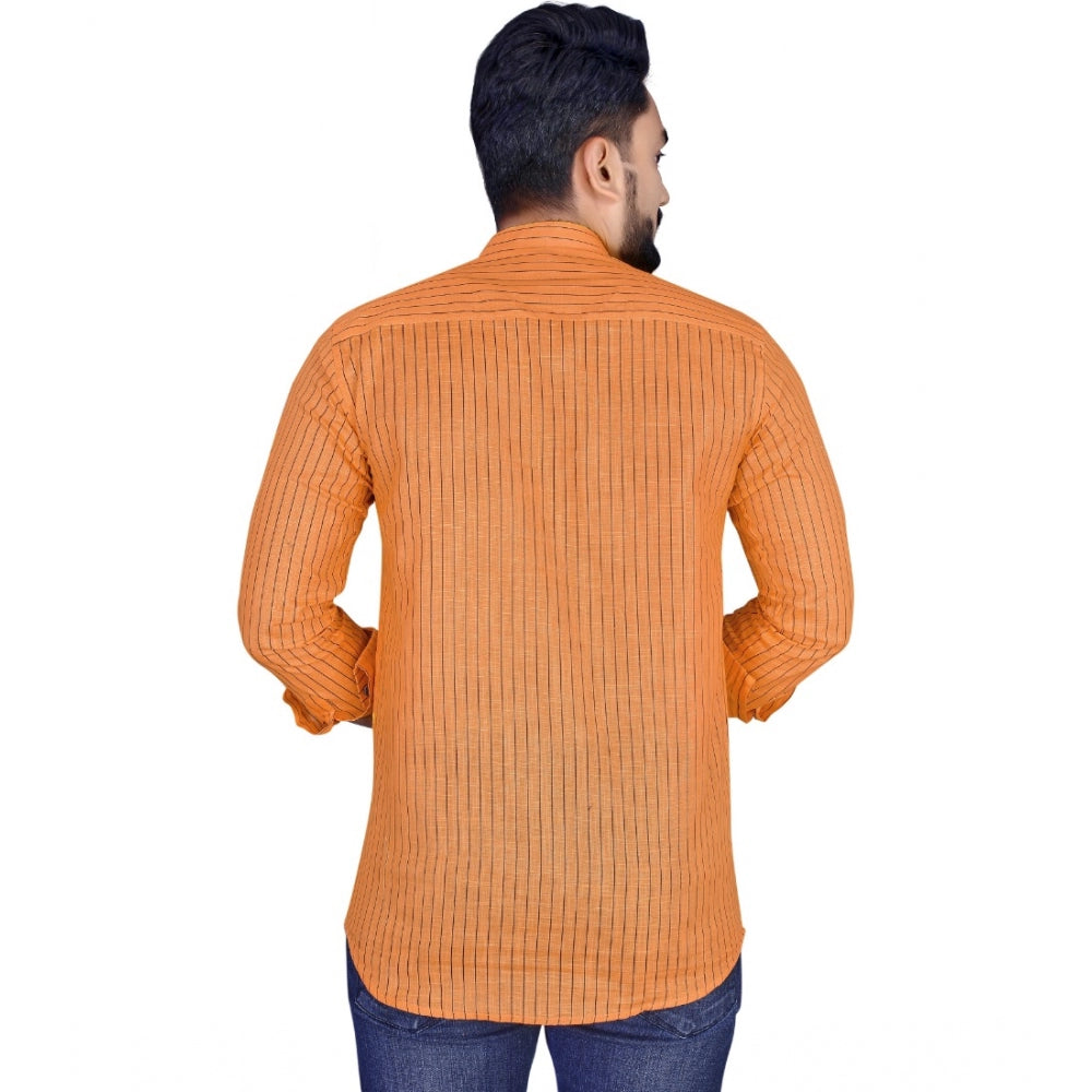 Generic Men's Cotton Blend Printed Full Sleeve Short Kurta (Orange)