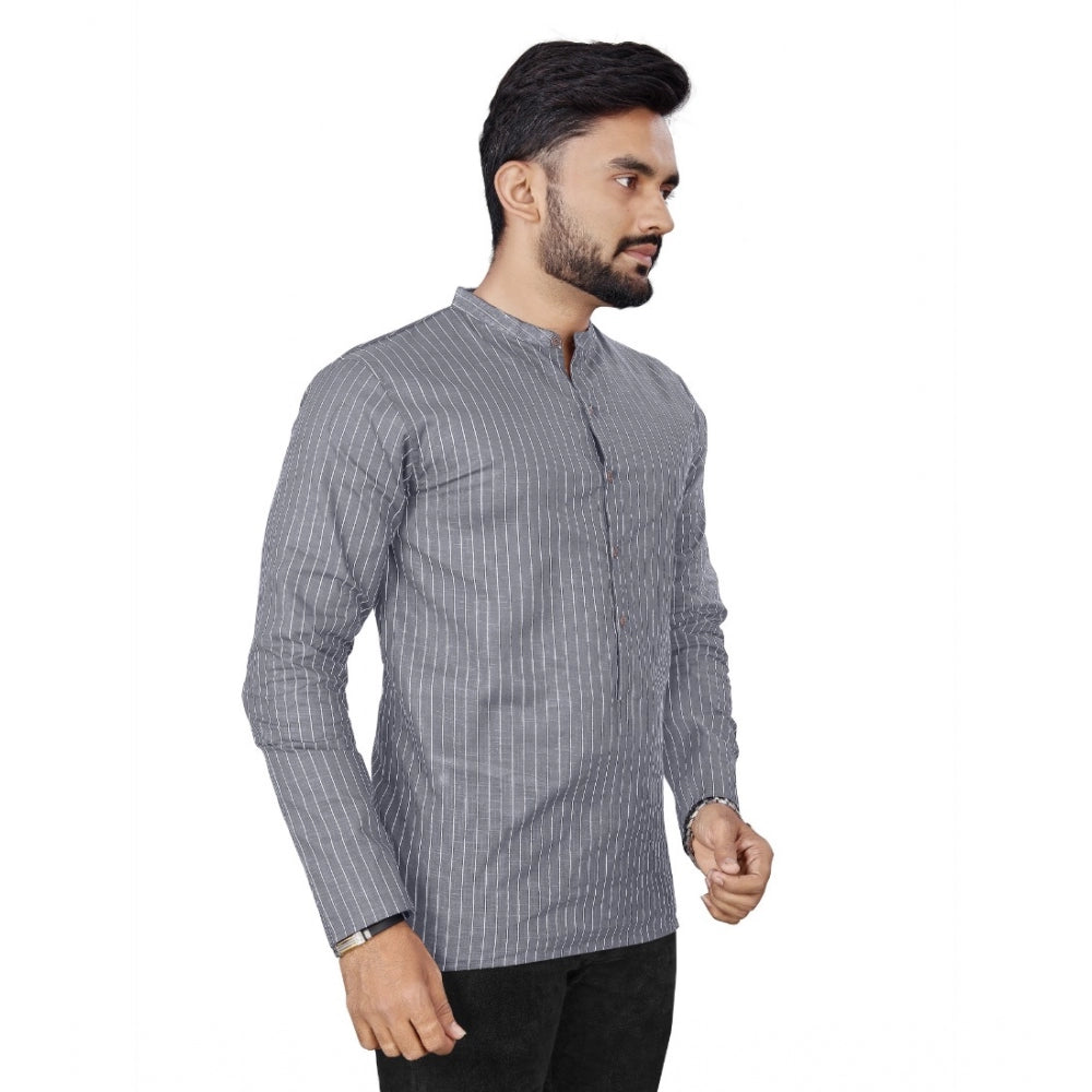 Generic Men's Cotton Solid Full Sleeve Short Kurta (Grey)