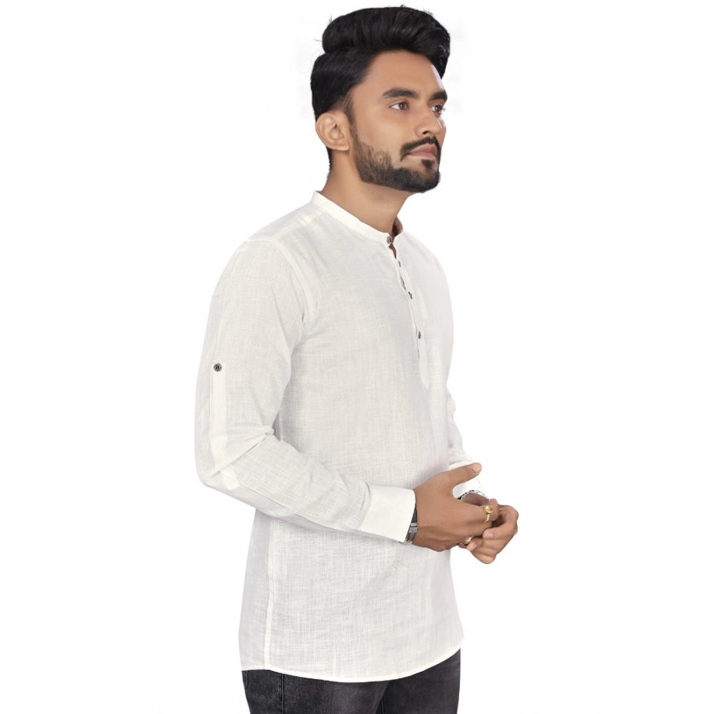 Generic Men's Cotton Solid Full Sleeve Short Kurta (White)