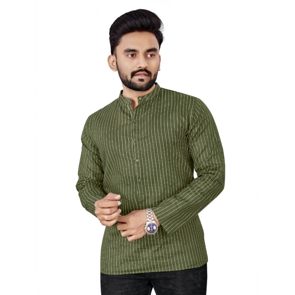 Generic Men's Cotton Solid Full Sleeve Short Kurta (Green)