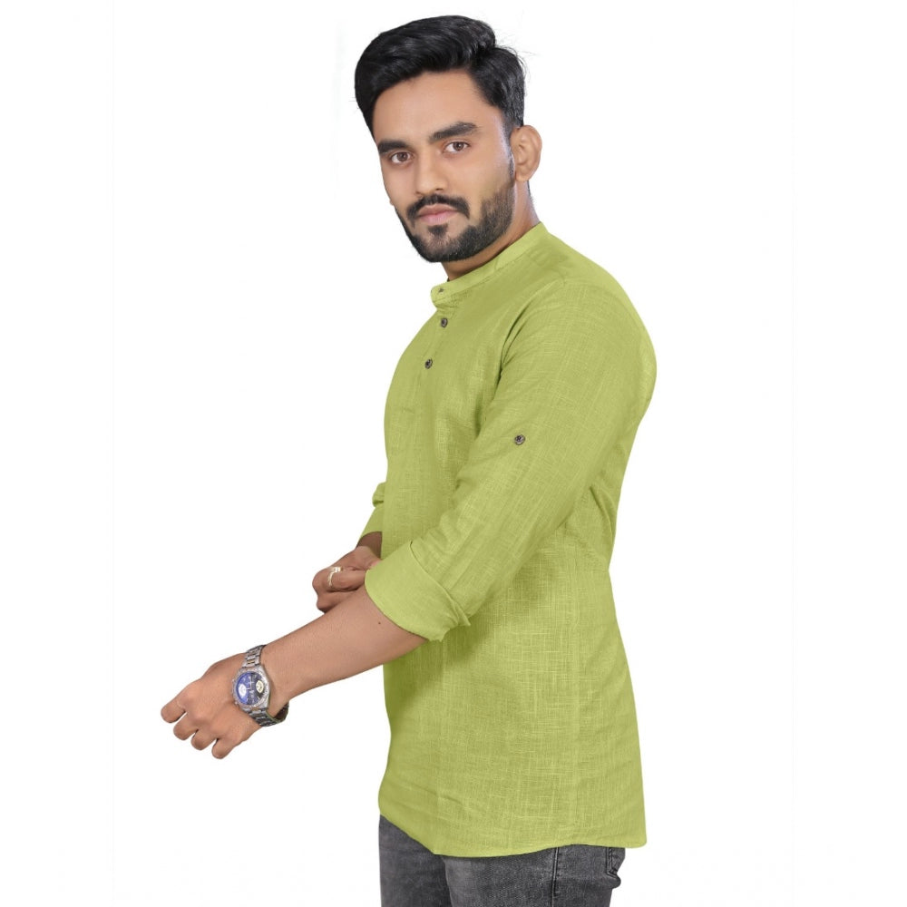 Generic Men's Cotton Solid Full Sleeve Short Kurta (Green)