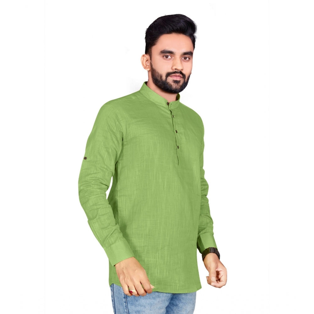 Generic Men's Cotton Solid Full Sleeve Short Kurta (Green)