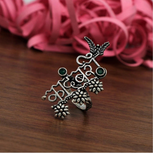 Generic Women's Green Color Oxidised Adjustable Ring