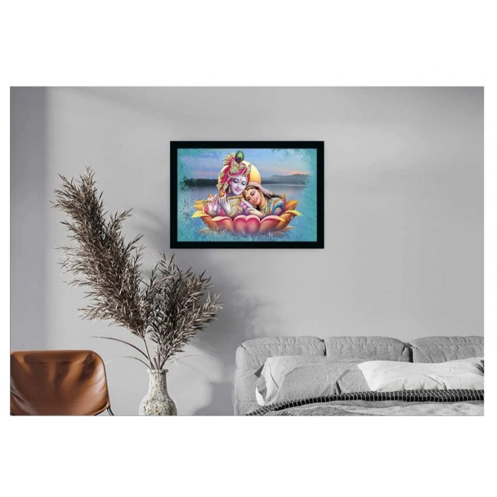 Generic Radha Krishna Painting Vinyl Sparkle Coated with Synthetic Photo Frame (Multicolor)