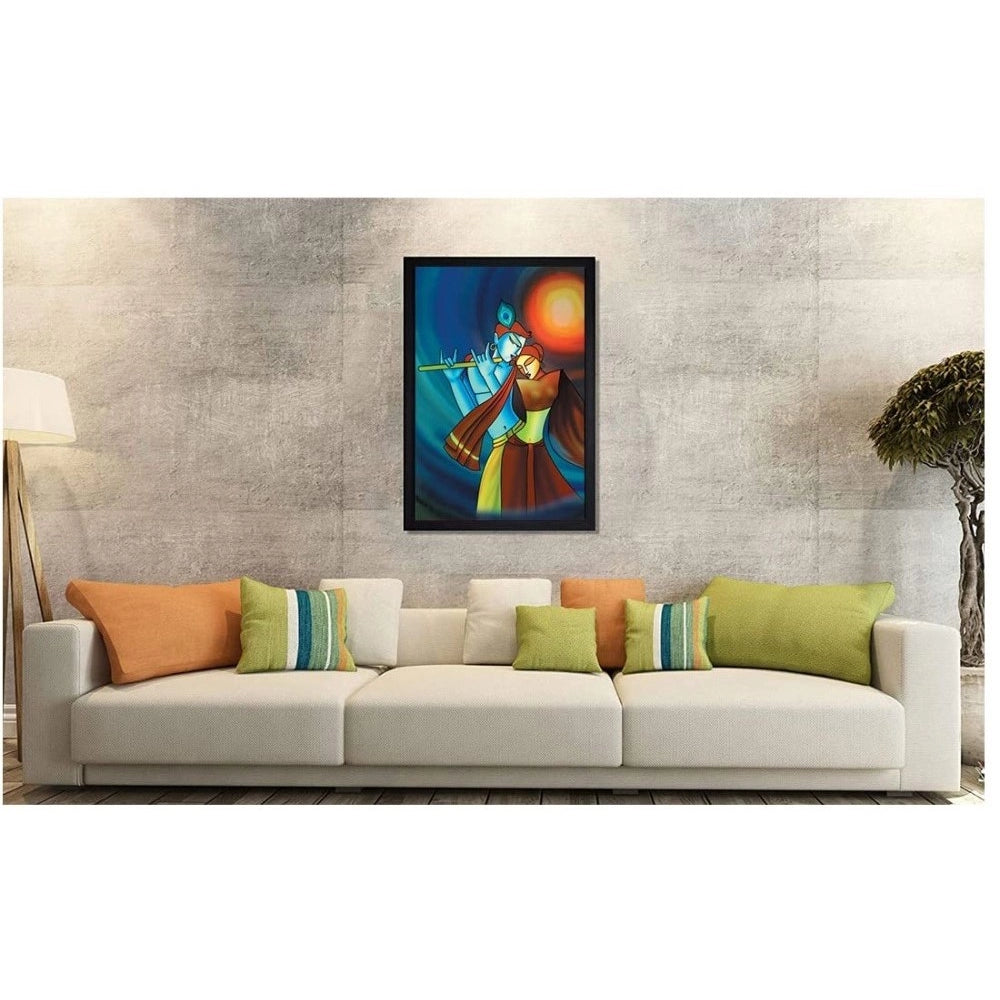 Generic Radha Krishna Painting with Synthetic Photo Frame (Multicolor)