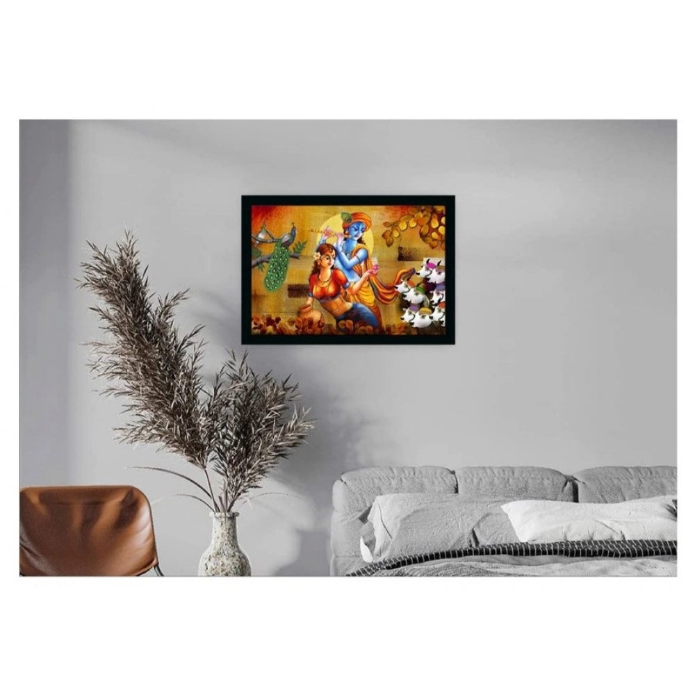 Generic Radha Krishna Painting with Synthetic Photo Frame (Multicolor)