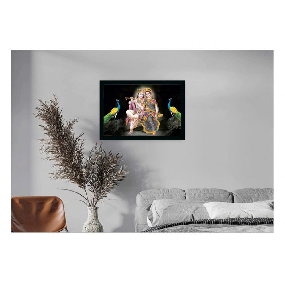 Generic Radha Krishna Painting Vinyl Sparkle Coated with Synthetic Photo Frame (Multicolor)