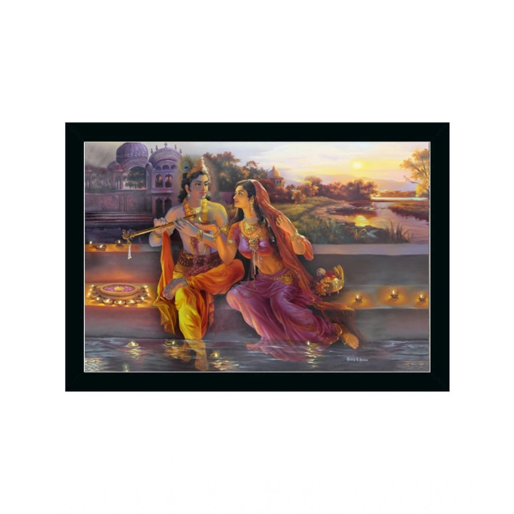 Generic Radha Krishna Painting with Synthetic Photo Frame (Multicolor)