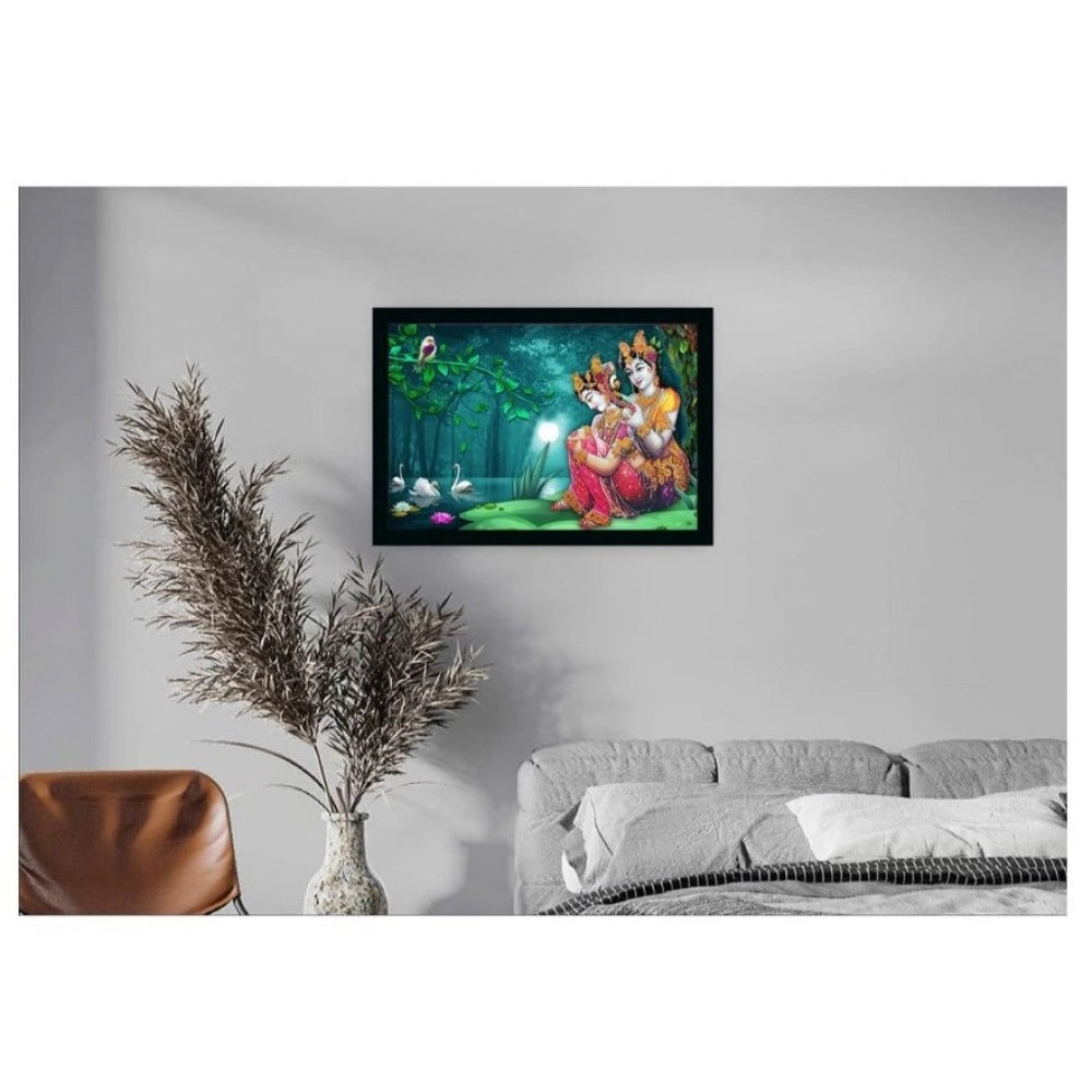 Generic Radha Krishna Painting with Synthetic Photo Frame (Multicolor)