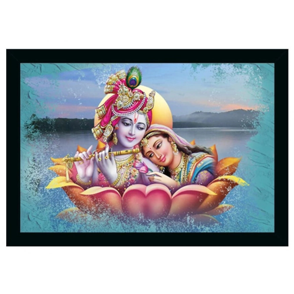 Generic Radha Krishna Painting Vinyl Sparkle Coated with Synthetic Photo Frame (Multicolor)