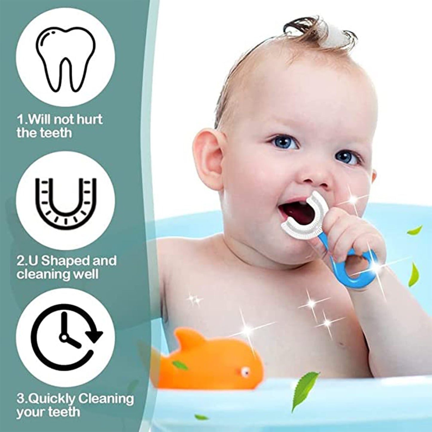 4002 U Shaped Toothbrush for Kids, 2-6 Years Kids Baby Infant Toothbrush, Food Grade Ultra Soft Silicone Brush Head DeoDap