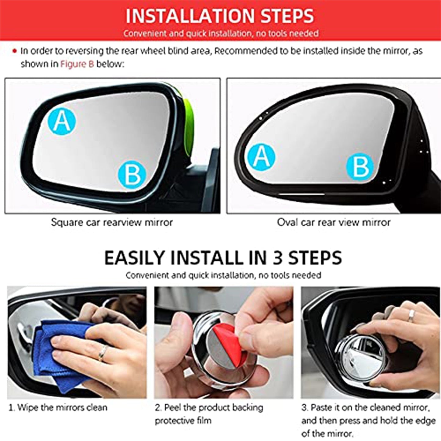 6205 360DEGREE BLIND SPOT ROUND WIDE ANGLE ADJUSTABLE CONVEX REAR VIEW MIRROR - PACK OF 2 DeoDap