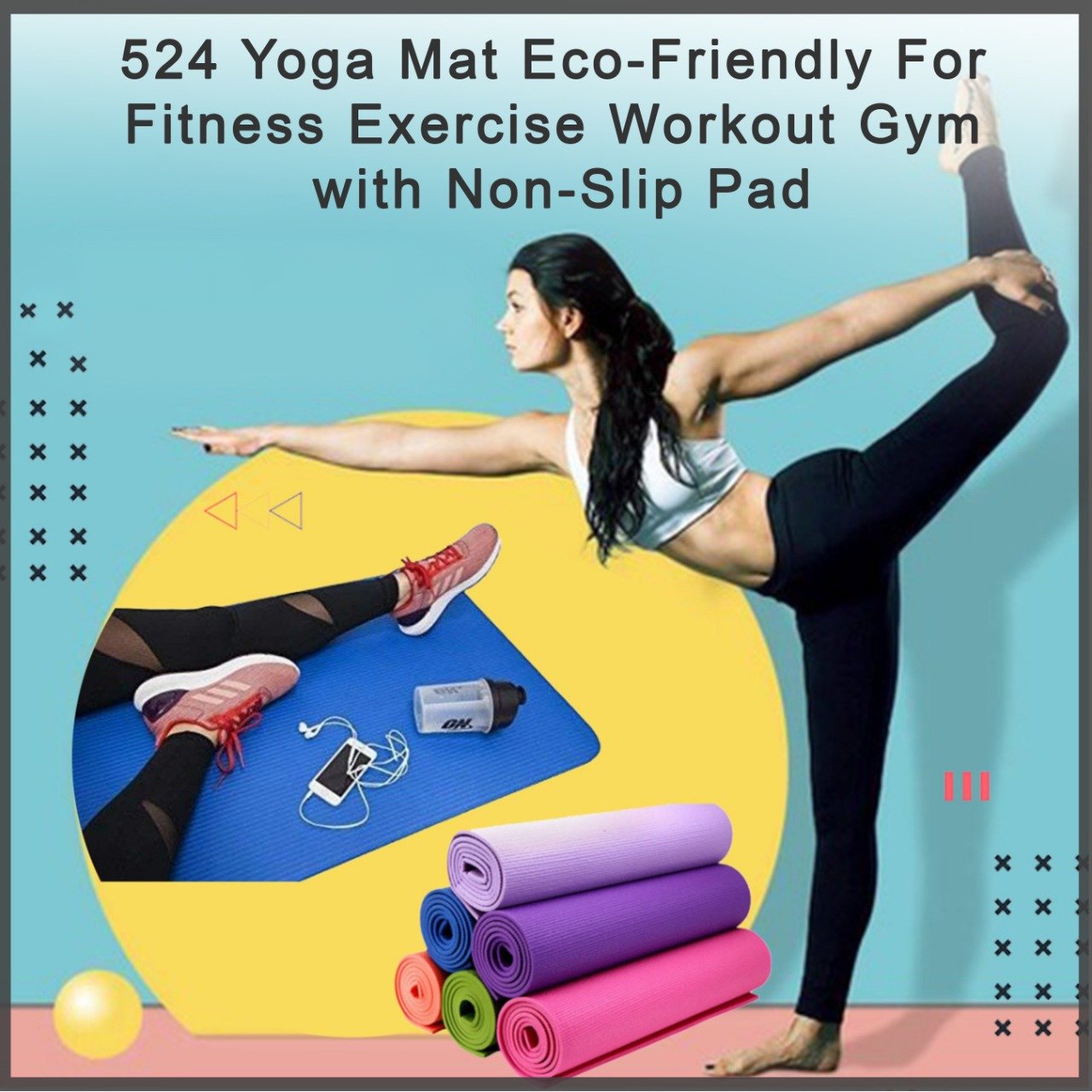 524_Yoga Mat Eco-Friendly For Fitness Exercise Workout Gym with Non-Slip Pad (180x60xcm) Color may very DeoDap