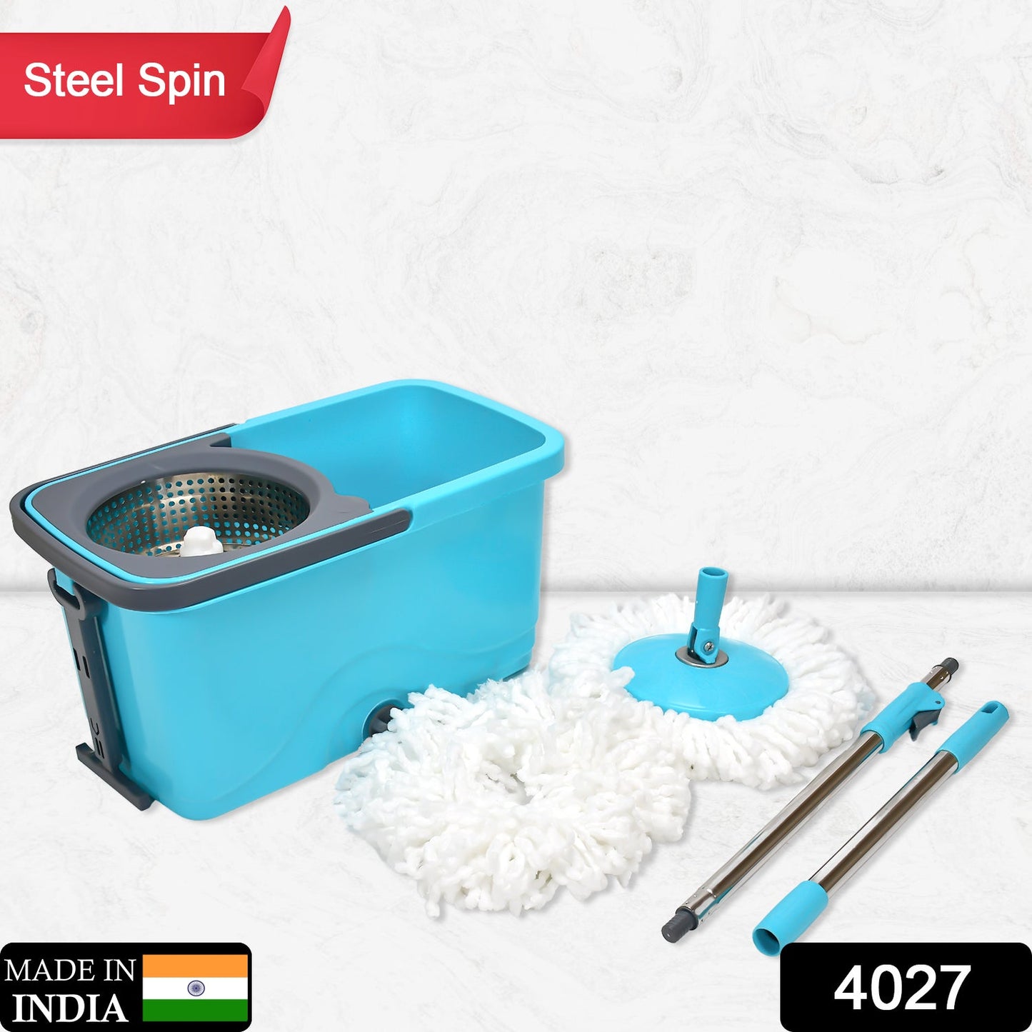 4027 QUICK SPIN MOP PLASTIC SPIN, BUCKET FLOOR CLEANING, EASY WHEELS & BIG BUCKET, FLOOR CLEANING MOP WITH BUCKET