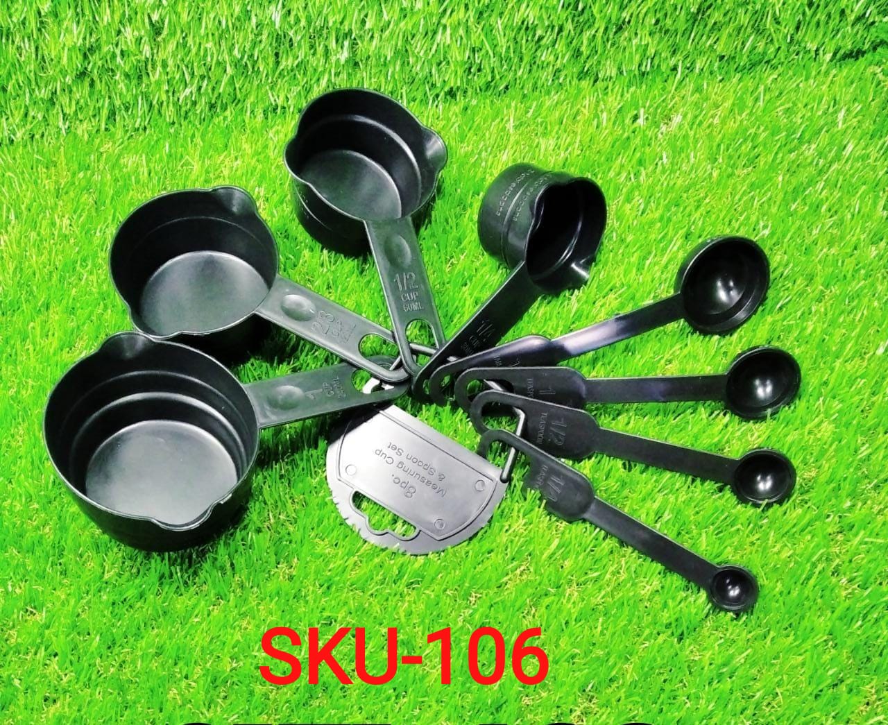 106 Plastic Measuring Cups and Spoons (8 Pcs, Black) Trenduniya